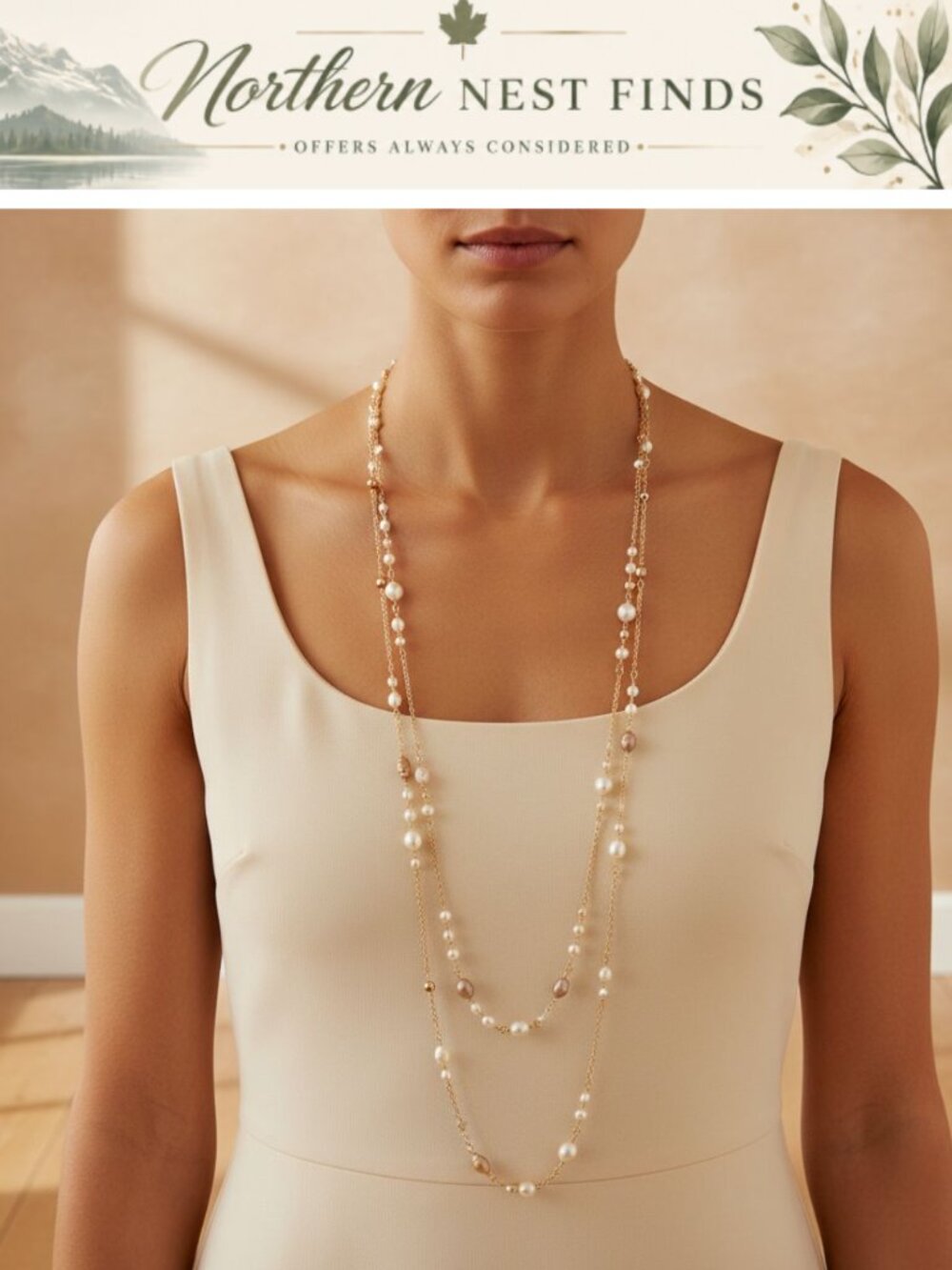 Long Pearl Necklace Women Gold Layered Statement Sweater Chain Jewelry